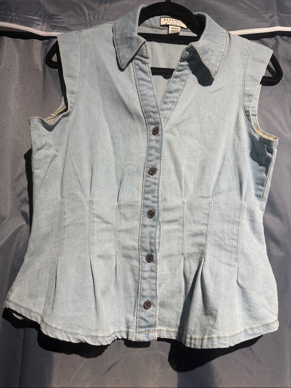 BAGATELLE  Light Blue Sleeveless peplum Denim Button-Front Shirt